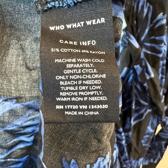 NWT ~ Who What Wear ~ MIDI Ruffled Shirt Dress ~ Floral Black & Blue ~ Small - Picture 8 of 13